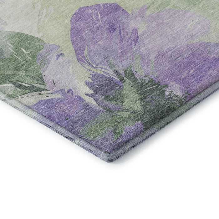 10' X 14' Floral Washable Area Rug With UV Protection (694388) - Lavender / Green