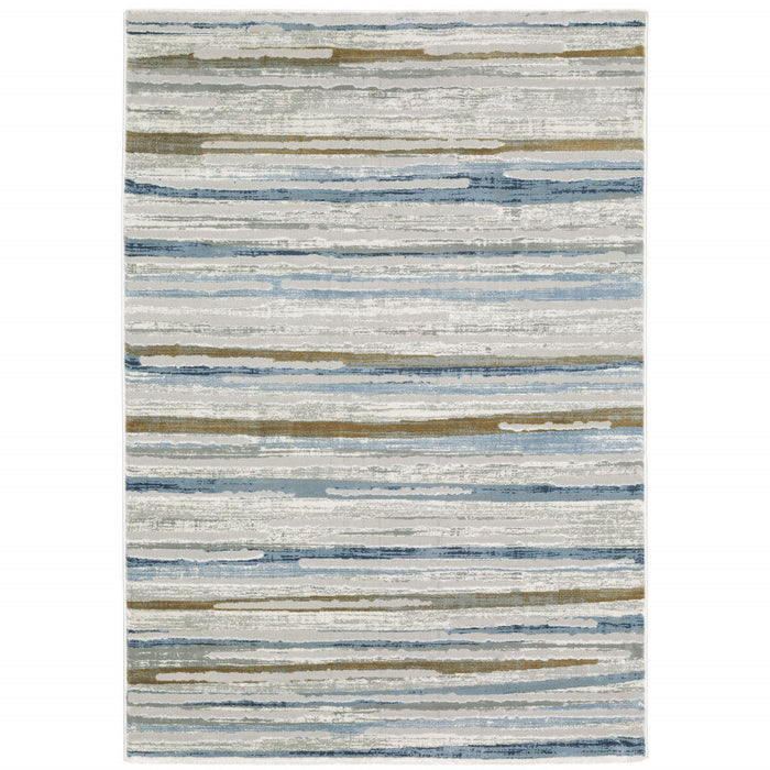 6' x 9' Abstract Power Loom Stain Resistant Area Rug - Gray Blue Ivory Brown Beige And Navy