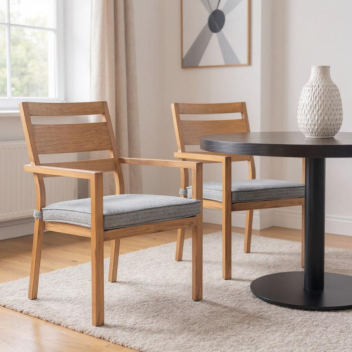 Slipcovered Aluminum Slat Back Dining Arm Chairs (Set of 2) - Natural