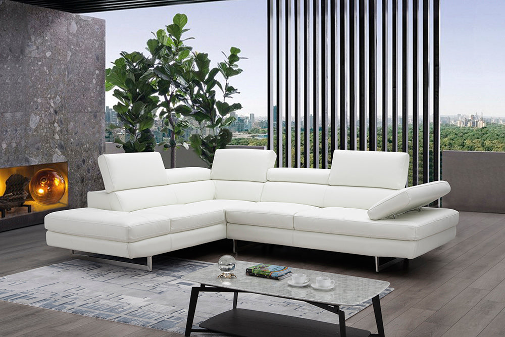 J & M Furniture A761 Italian Leather Sectional White In Left hand Facing