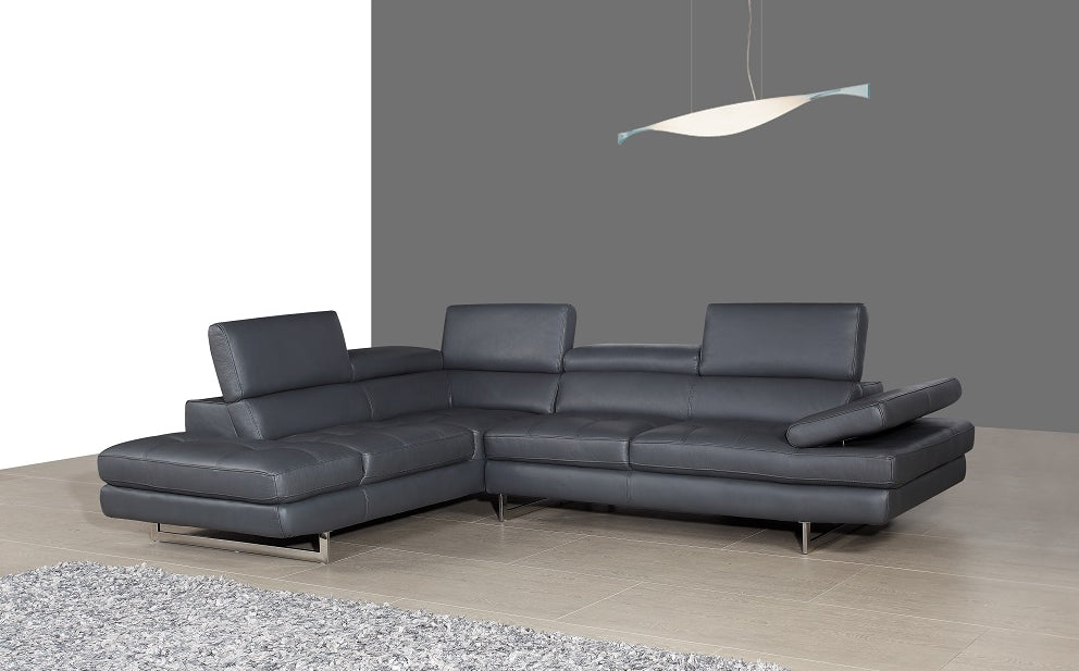 J&M Furniture A761 Italian Leather Sectional Sofa in Slate Grey, Left-Hand Facing Chaise