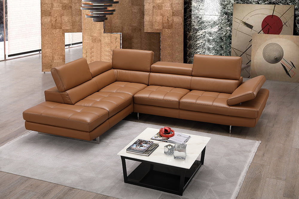 J & M Furniture A761 Italian Leather Sectional Caramel In Left hand Facing
