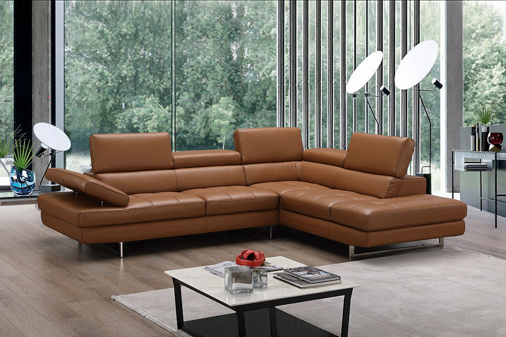J & M Furniture A761 Italian Leather Sectional Caramel In Right Hand Facing
