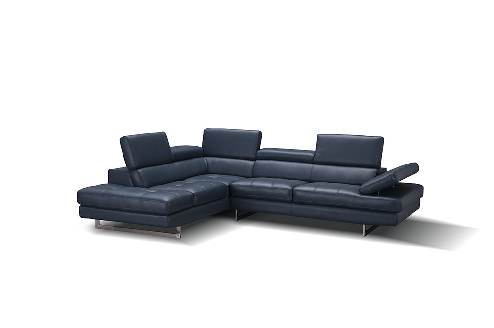 J & M Furniture A761 Italian Leather Sectional Blue In Left Hand Facing