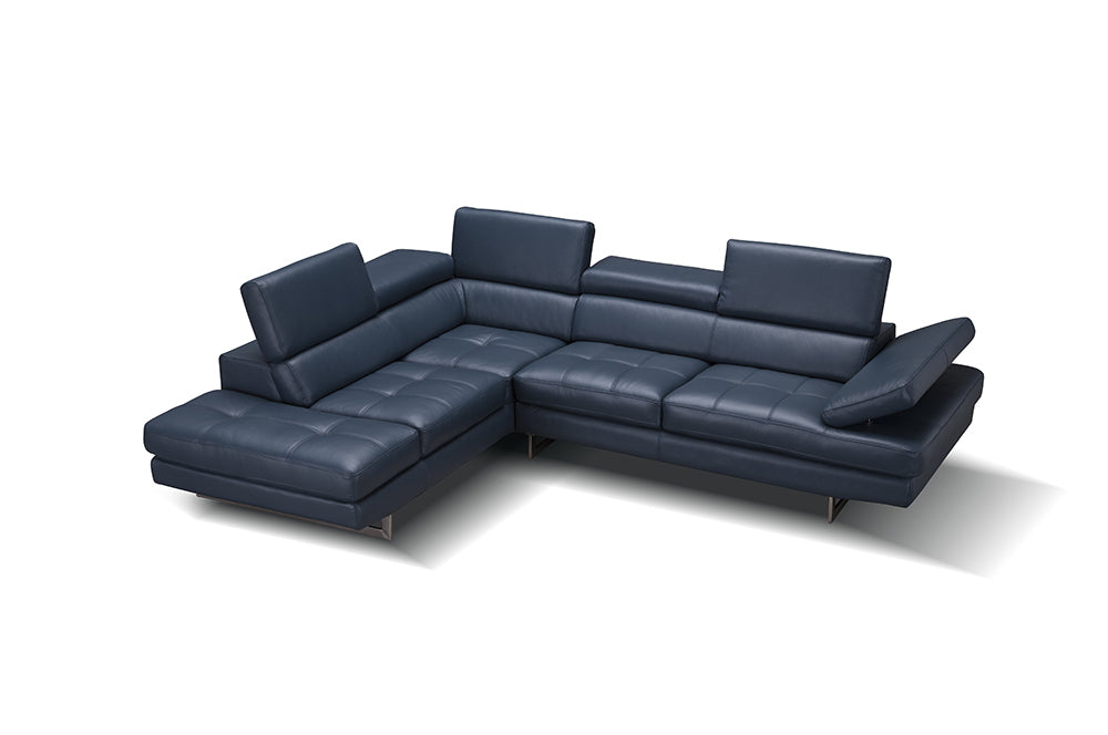 J & M Furniture A761 Italian Leather Sectional Blue In Left Hand Facing