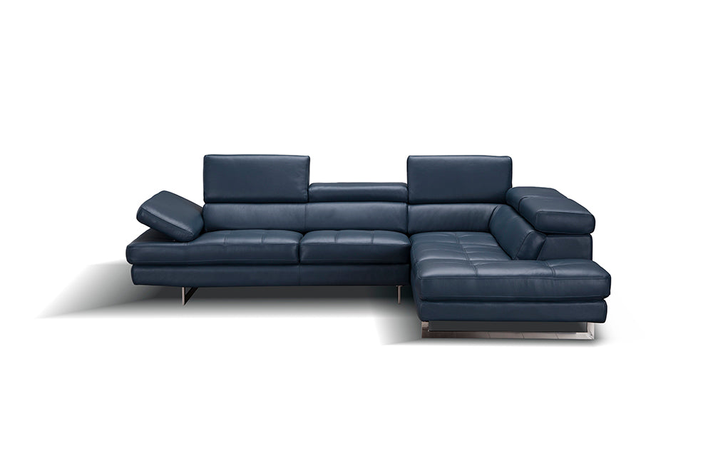 J & M Furniture A761 Italian Leather Sectional Blue In Right Hand Facing