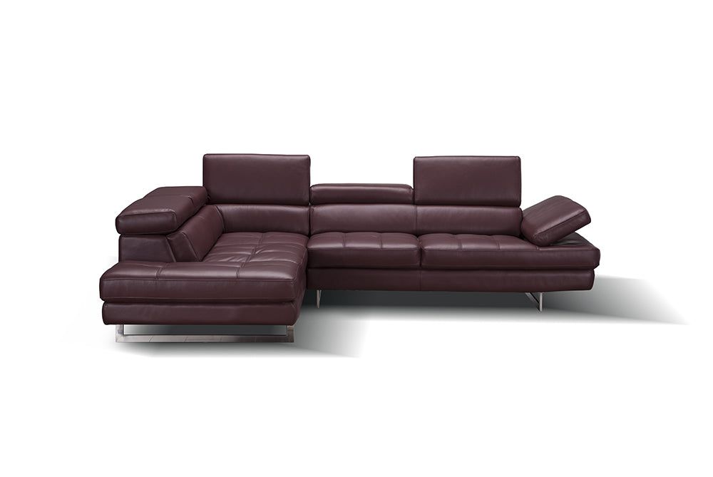 J & M Furniture A761 Italian Leather Sectional Maroon In Left Hand Facing