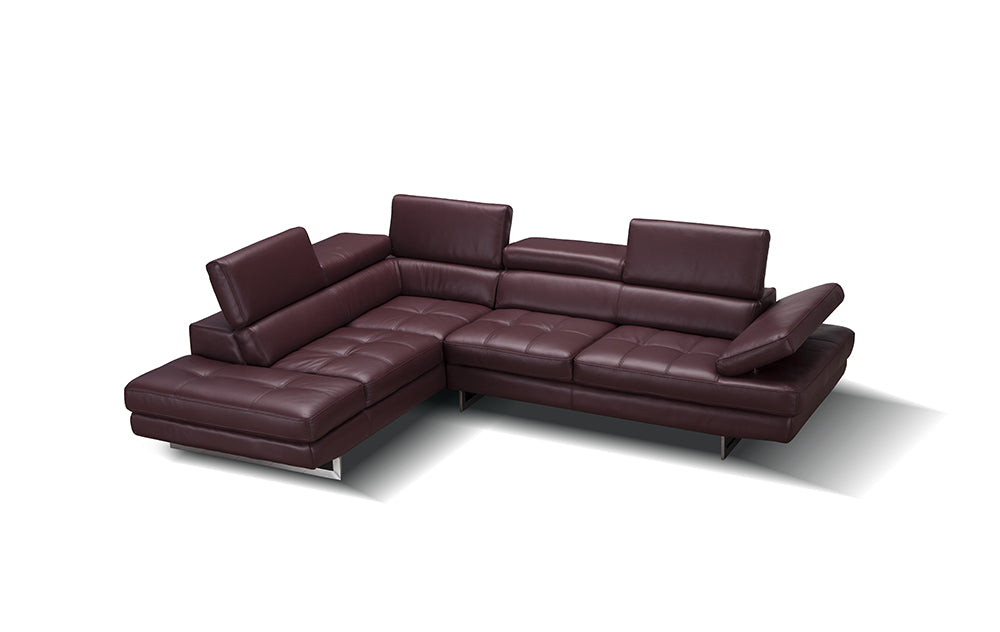 J & M Furniture A761 Italian Leather Sectional Maroon In Left Hand Facing