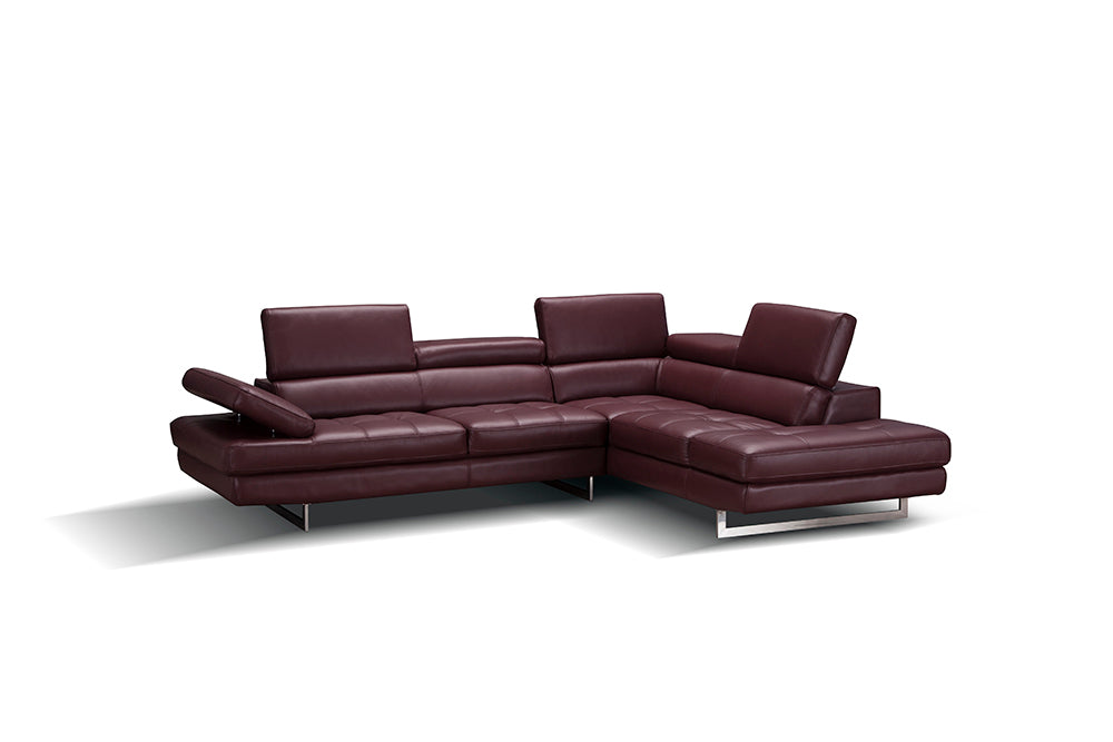 J & M Furniture A761 Italian Leather Sectional Maroon In Right Hand Facing