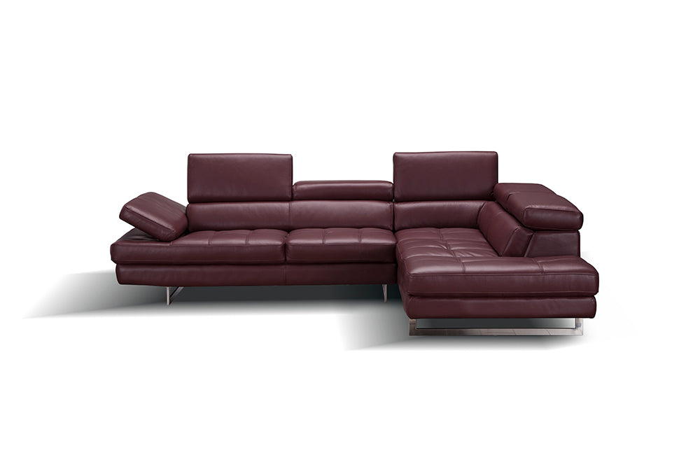 J & M Furniture A761 Italian Leather Sectional Maroon In Right Hand Facing