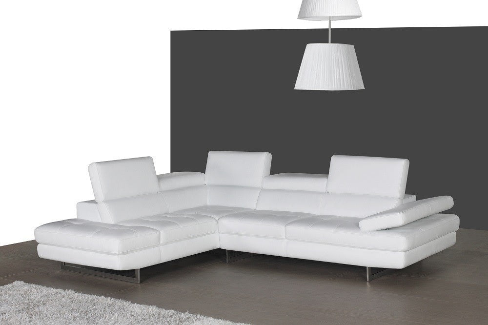 J & M Furniture A761 Italian Leather Sectional Snow White In Left hand Facing