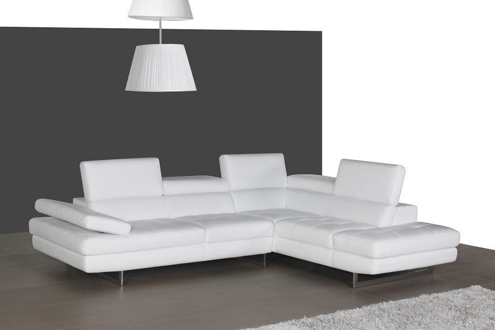 J & M Furniture A761 Italian Leather Sectional Snow White In Right hand Facing