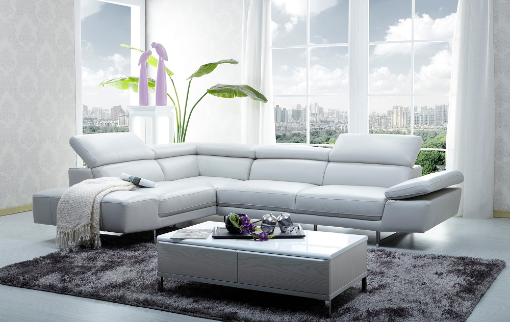 J & M Furniture 1717 Italian Leather Sectional Left Hand Facing - White