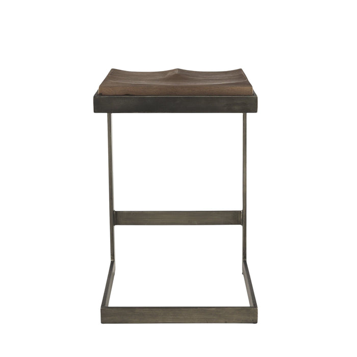 Solid Wood And Metal Backless Counter Height Bar Chair - Wood Brown And Brown