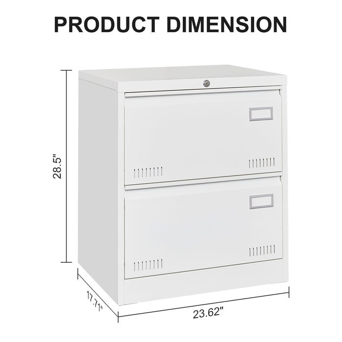 Giga 3-drawer locking lateral filing cabinet in metal with handles, ideal for home or office storage and organization.