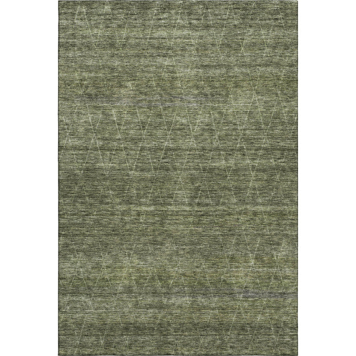10' X 14' Geometric Washable Area Rug With UV Protection (688021) - Olive Green / Gray