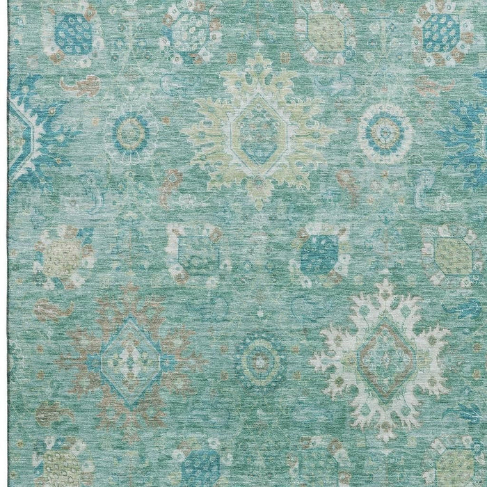 10' X 14' Oriental Washable Area Rug With UV Protection (708361) - Teal / Copper / Ivory