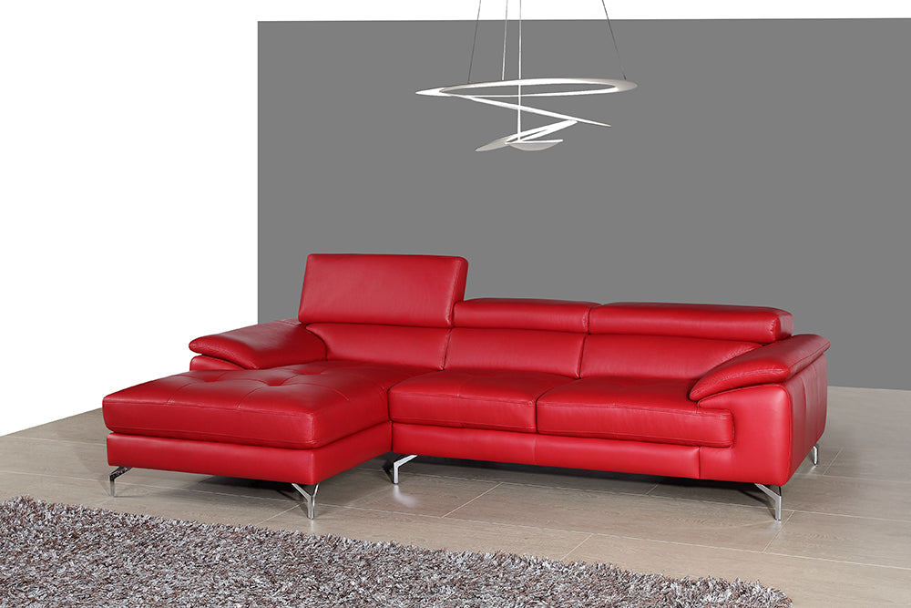 J & M Furniture A973B Italian Leather Mini Sectional Left Facing Chaise in Red