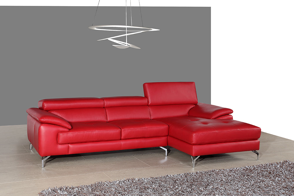 J & M Furniture A973B Italian Leather Mini Sectional Right Facing Chaise in Red