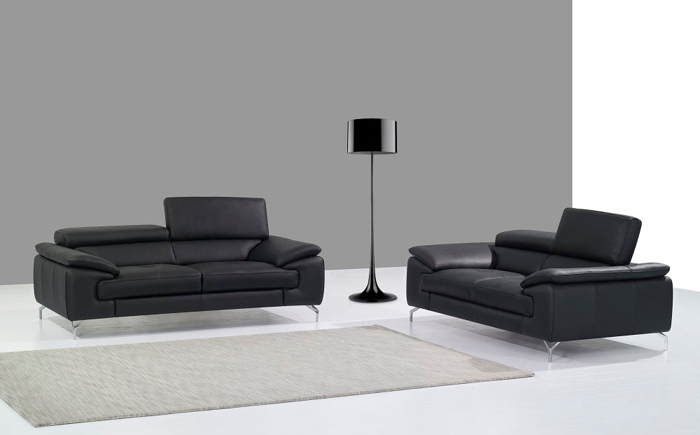 J & M Furniture A973 Italian Leather Sofa in Black