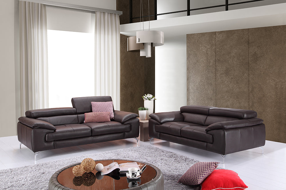 J & M Furniture A973 Italian Leather Sofa in Coffee