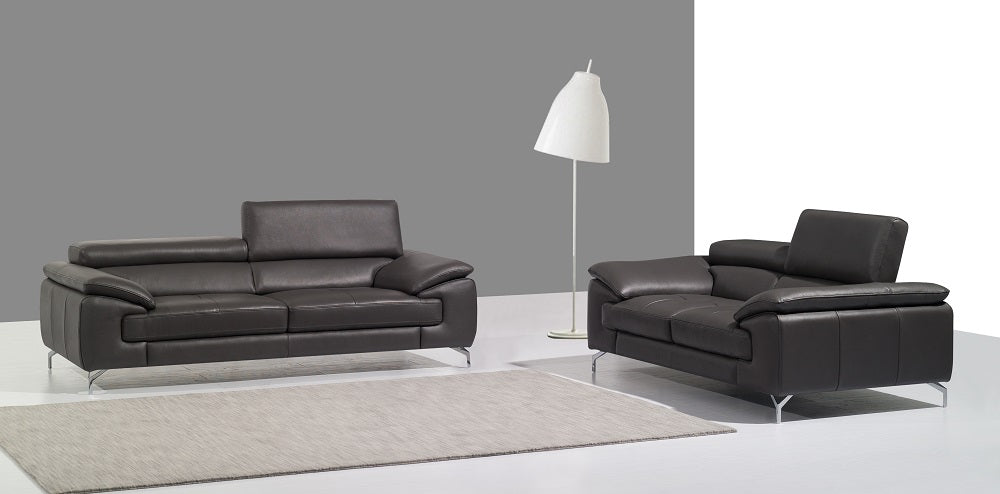 J & M Furniture A973 Italian Leather Sofa in Grey
