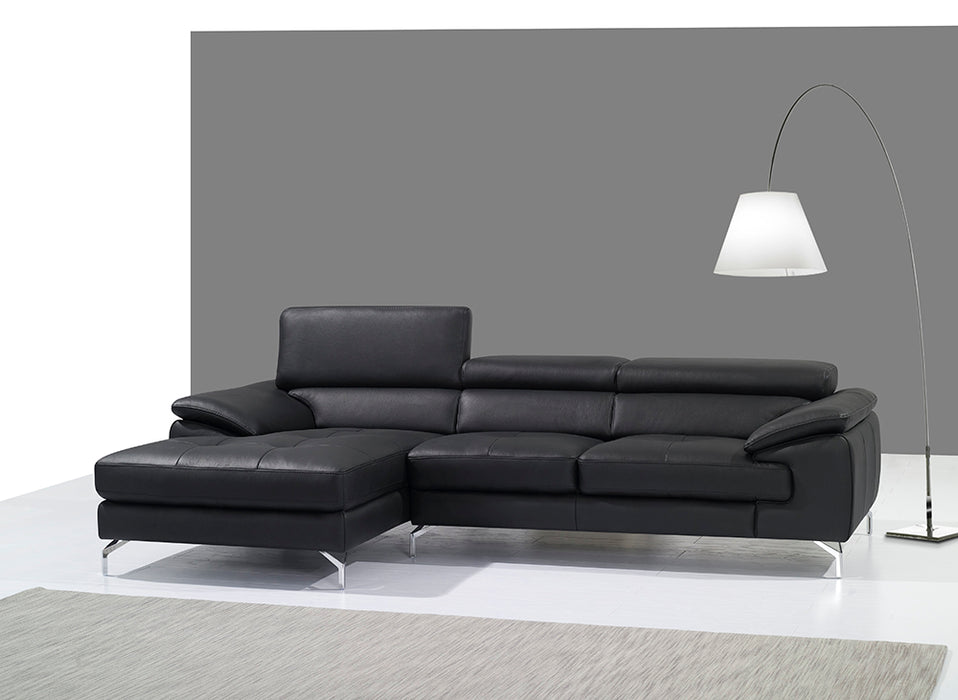 J & M Furniture A973B Italian Leather Mini Sectional Left Facing Chaise in Black