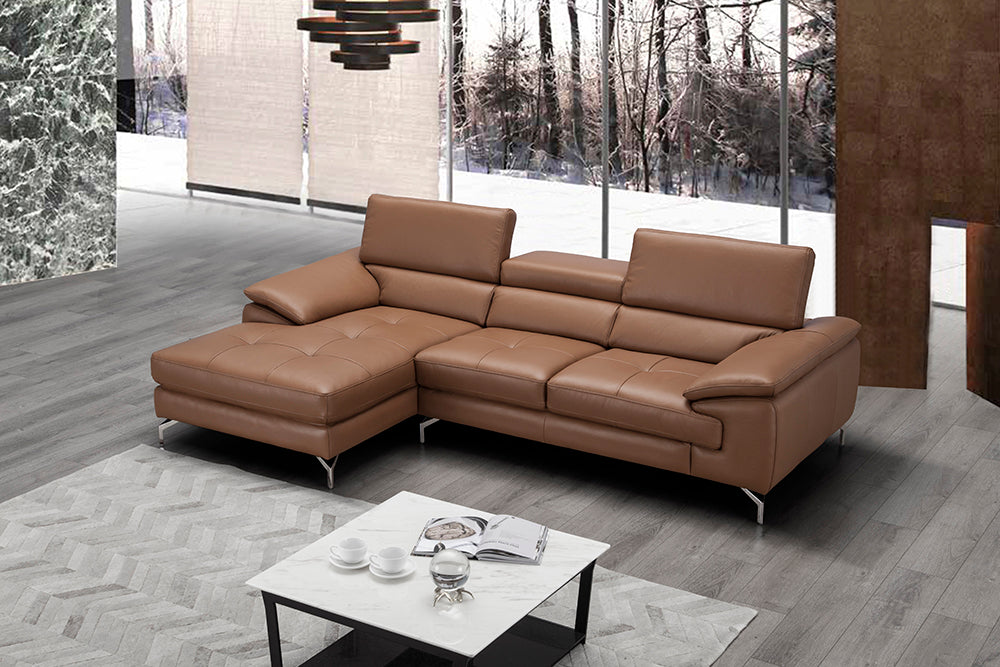 J & M Furniture A973B Italian Leather Mini Sectional Left Facing Chaise in Caramel