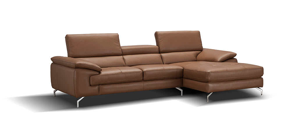 J & M Furniture A973B Italian Leather Mini Sectional Right Facing Chaise in Caramel