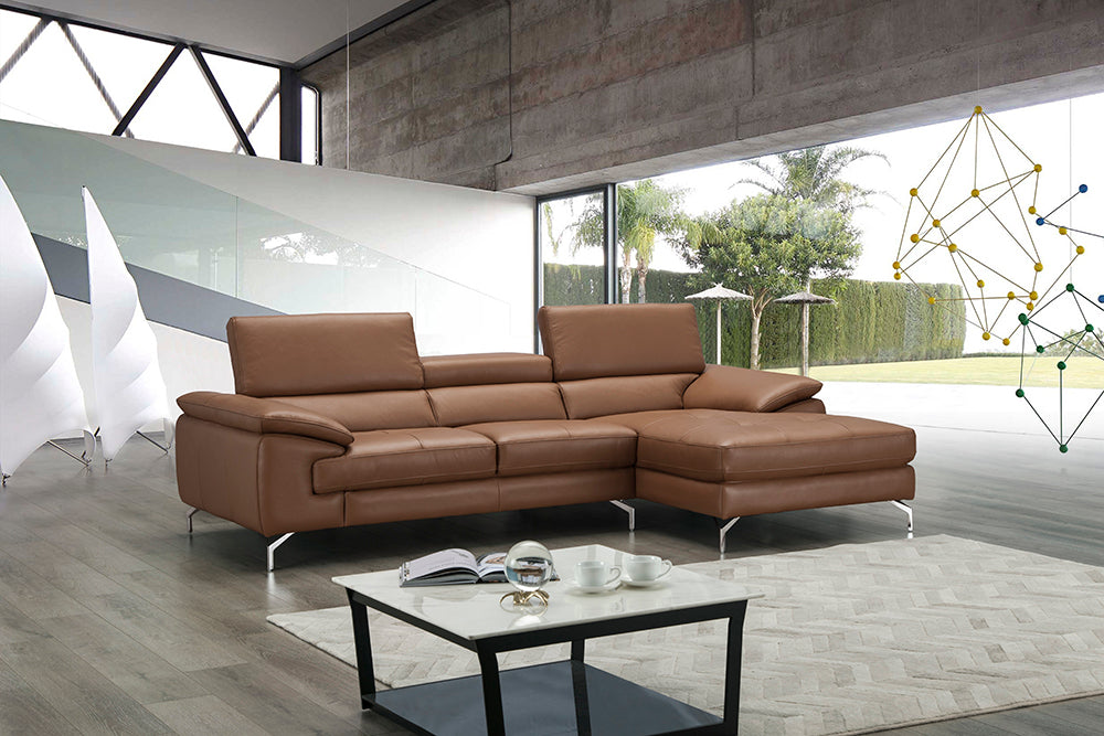 J & M Furniture A973B Italian Leather Mini Sectional Right Facing Chaise in Caramel