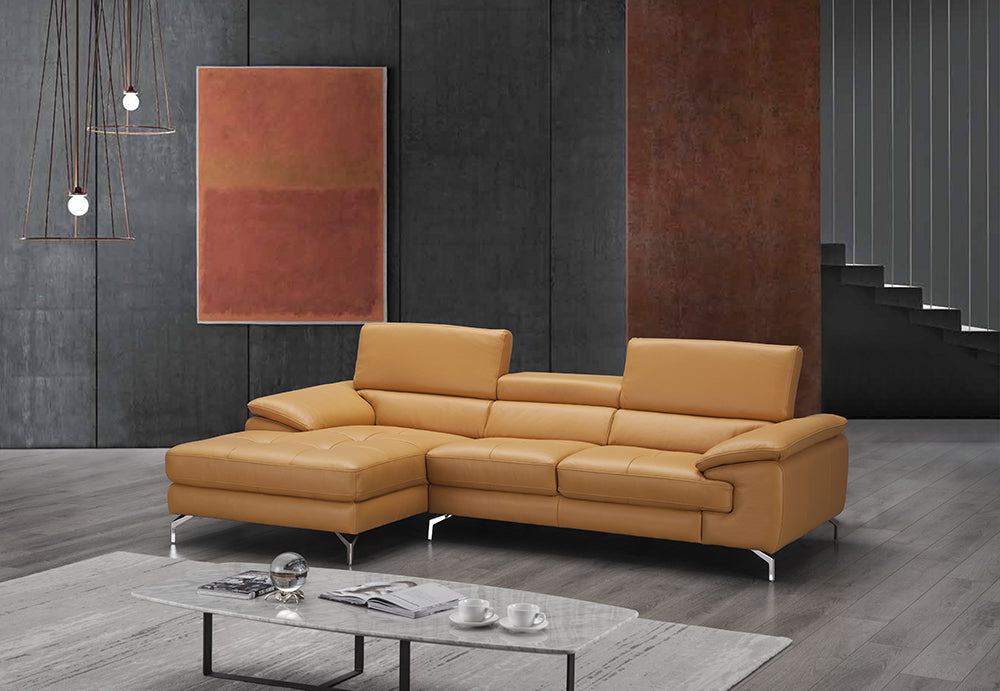 J & M Furniture A973B Italian Leather Mini Sectional Left Facing Chaise in Freesia