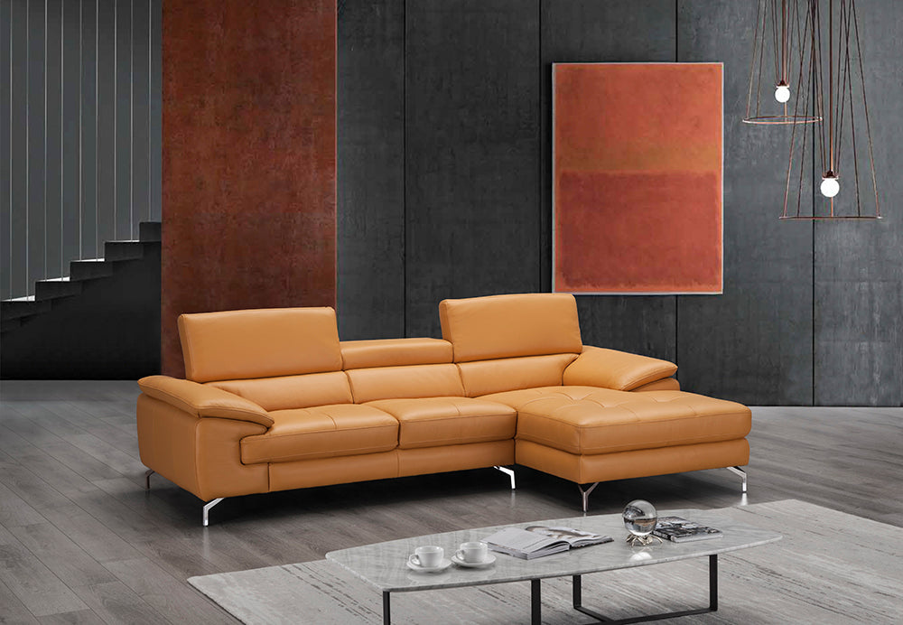 J & M Furniture A973B Italian Leather Mini Sectional Right Facing Chaise in Freesia