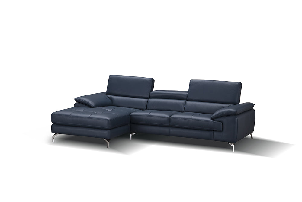 J & M Furniture A973B Italian Leather Mini Sectional Left Facing Chaise in Blue