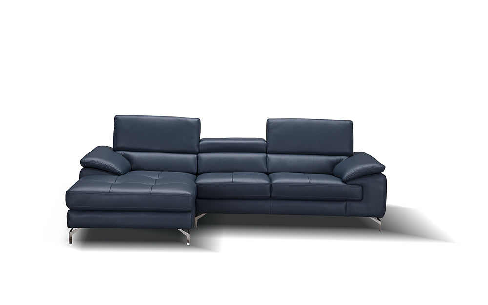 J & M Furniture A973B Italian Leather Mini Sectional Left Facing Chaise in Blue