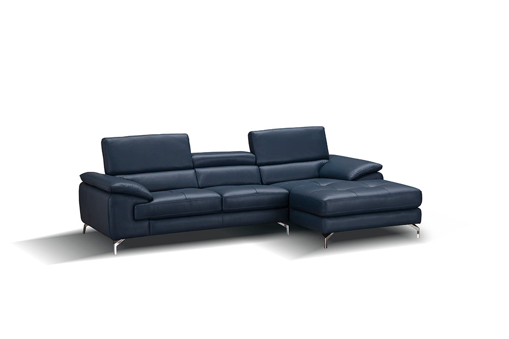 J & M Furniture A973B Italian Leather Mini Sectional Right Facing Chaise in Blue