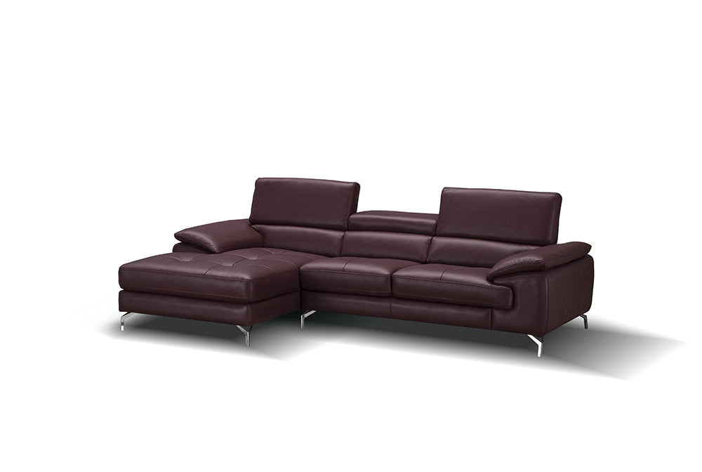 J & M Furniture A973B Italian Leather Mini Sectional Left Facing Chaise in Maroon