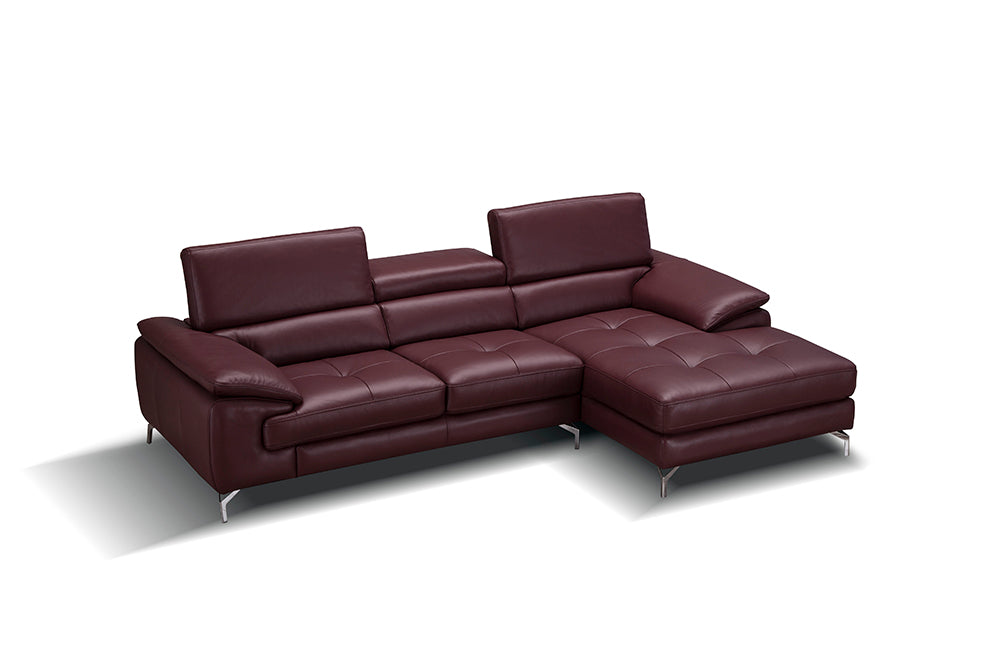 J & M Furniture A973B Italian Leather Mini Sectional Right Facing Chaise in Maroon