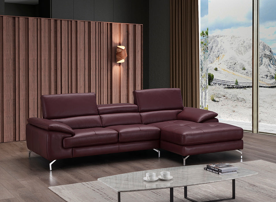 J & M Furniture A973B Italian Leather Mini Sectional Right Facing Chaise in Maroon