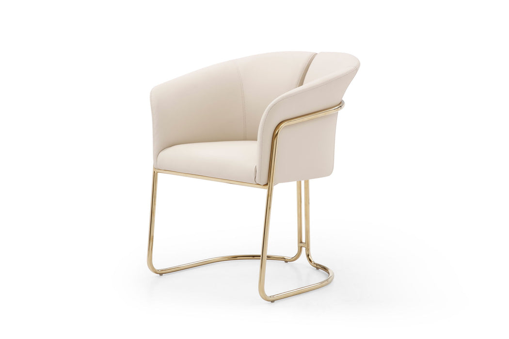 Faux Leather Metal Partially Open Back Dining Arm Chair - Beige / Gold