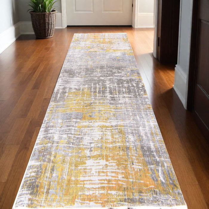 10' Abstract Non Skid Area Rug - Gray And Yellow