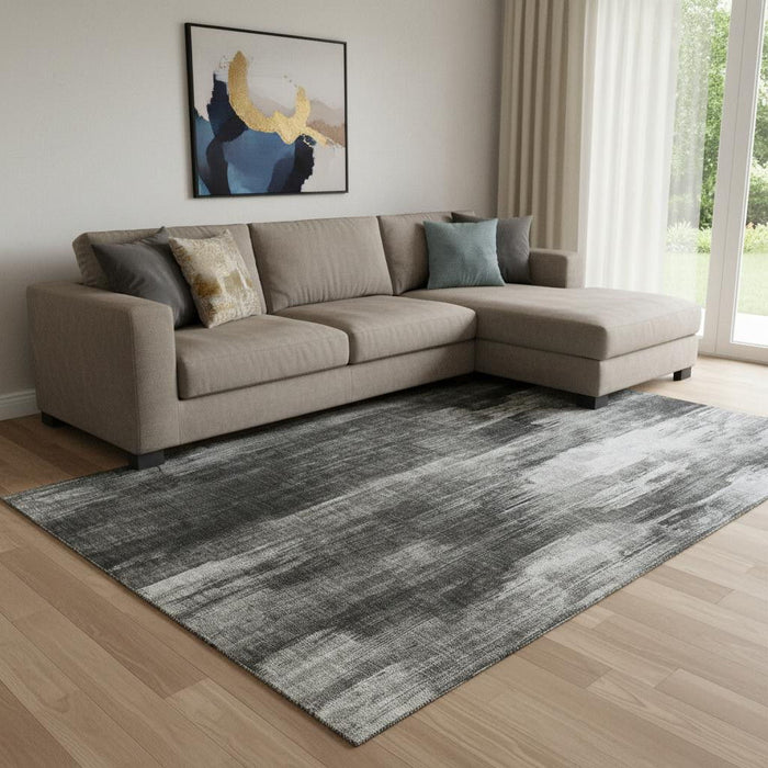 8' X 10' Abstract Washable Area Rug With UV Protection (649604) - Gray / Ivory