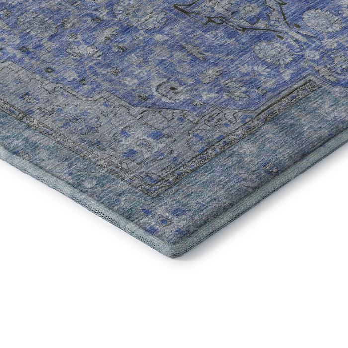 10' X 14' Floral Medallion Washable Area Rug With UV Protection (696104) - Blue / Gray