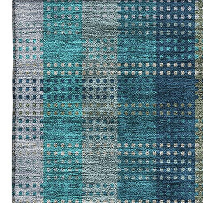10' X 14' Plaid Washable Area Rug With UV Protection (676512) - Teal / Olive Green / Taupe