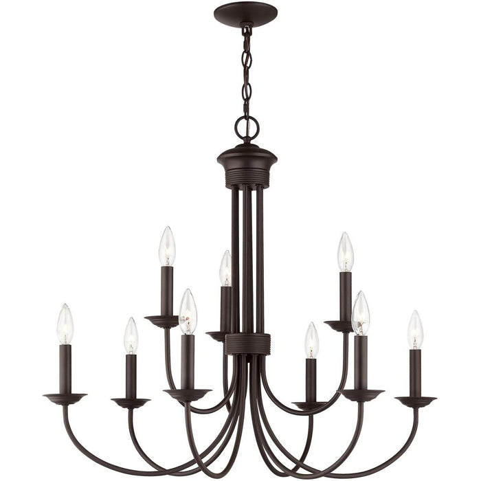 27" Nine Light Dimmable Chandelier With Shades - Bronze