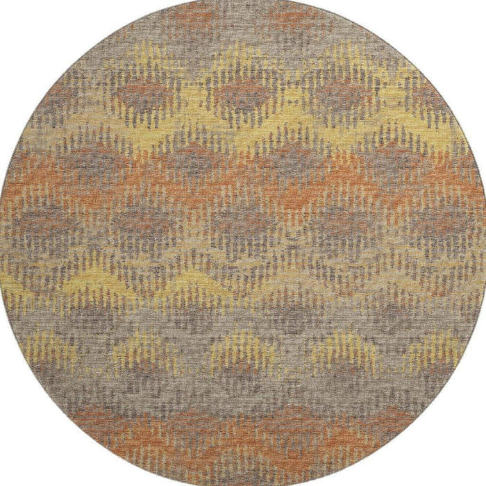 8' Abstract Washable Round Rug With UV Protection - Burnt Sienna