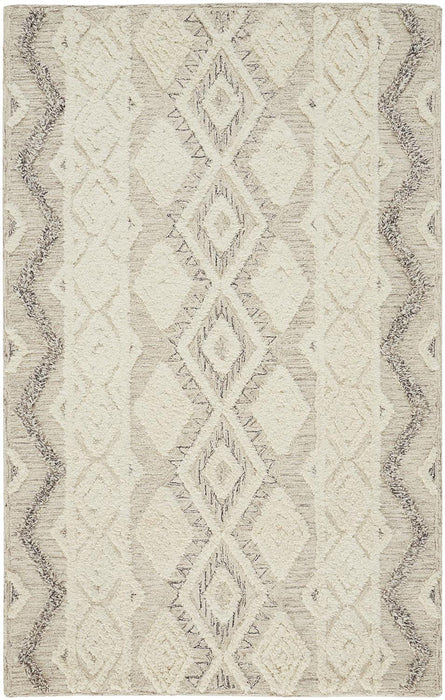 9' x 12' Wool Geometric Tufted Handmade Stain Resistant Area Rug - Ivory Taupe And Gray