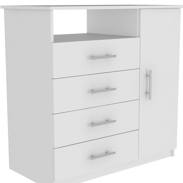 Four Drawer Combo Dresser With Open Shelf - White