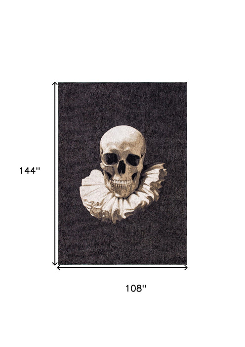 9' x 13' Funky Skull Non Skid Area Rug - Black And White
