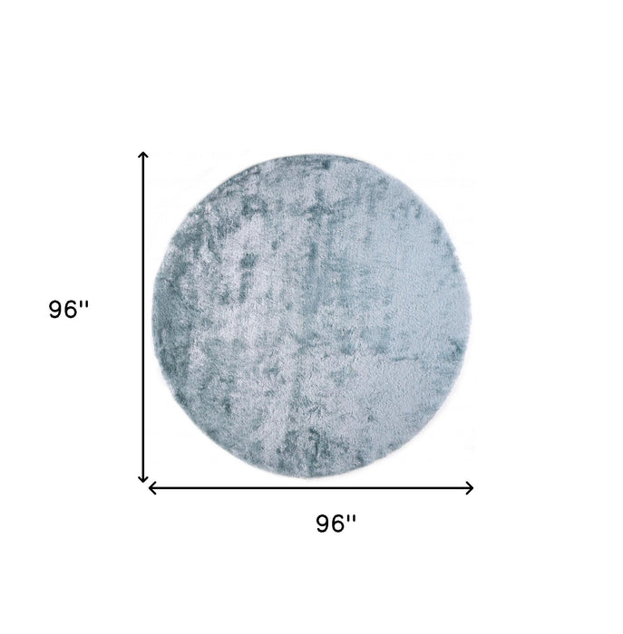 8' Round Shag Tufted Handmade Area Rug - Blue And Silver