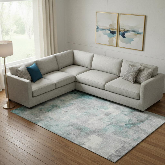 10' X 14' Abstract Washable Area Rug With UV Protection (697530) - Teal / Gray / Silver